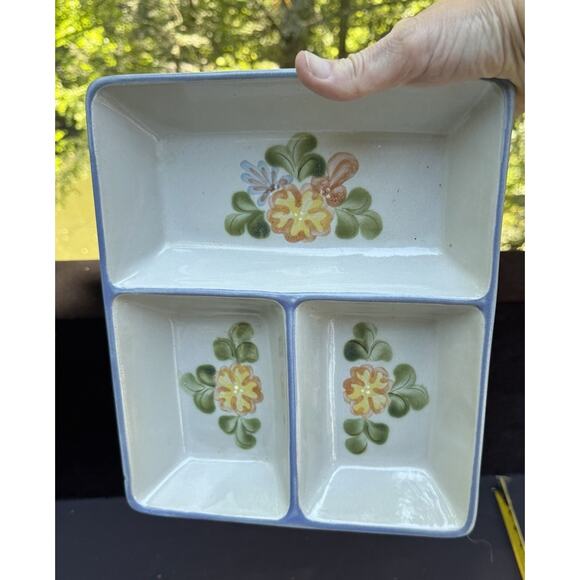 Louisville Stoneware Large Divided Serving Tray Dish 3 Compartments 9"x11" - Picture 1 of 9